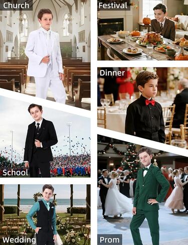 A&J DESIGN Boys 7-Piece Formal Suit Ring Bearer Outfit with Dress Shirt, Jacket, Vest, Pants, Tie, Bowtie and Pocket Square in Kuwait