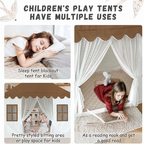 خيمة الأطفال مع حصيرة ، خيمة لعب الأطفال للأطفال الصغار ، 57 "L x 35.5" W × 53 "H ، خيام الأطفال الصغار للفتيات ، كوخ خيمة كبيرة - مسرح داخلي للأولاد (براون) in Kuwait