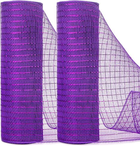 Ribbli 2 Rolls White Mesh Ribbon ، 10 بوصات × 30 قدمًا (10 يارد) كل لفة ، أبيض معدني مع رقائق قزحي in Kuwait