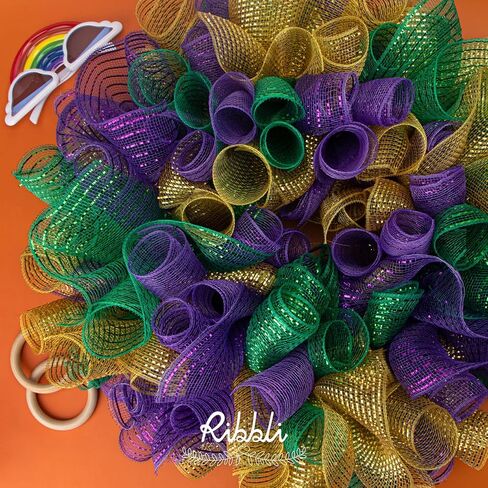 Ribbli 2 Rolls White Mesh Ribbon ، 10 بوصات × 30 قدمًا (10 يارد) كل لفة ، أبيض معدني مع رقائق قزحي in Kuwait