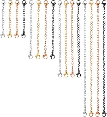 16Pcs Necklace Extenders for Women Necklace Extension Connector Lobster Claw Jewelry Chain Stainless Steel Chain Extenders Assorted Sizes Colors for Necklaces, Bracelet and Anklet Jewelry Making in Saudi Arabia