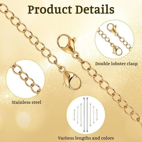 16Pcs Necklace Extenders for Women Necklace Extension Connector Lobster Claw Jewelry Chain Stainless Steel Chain Extenders Assorted Sizes Colors for Necklaces, Bracelet and Anklet Jewelry Making in Saudi Arabia