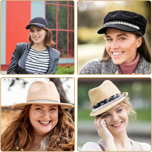 Piriuuo 4 Pcs Pearl Hat Chains, Trucker Hat Chains Bill Decoration for Women Man Metal Detachable Chain Trucket Hats Charms for DIY Tennis Baseball Cap Truckers Accessories (Gold, Pearl) in Saudi Arabia