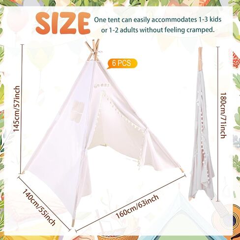 Windyun 6 Pcs Kids Teepee Tent Foldable Washable Indoor Outdoor for Boys Girls Toddler Boho Sleepovers Birthday Pajama Party Spa Supplies (63 Inch,Teal, Light Purple) in Saudi Arabia