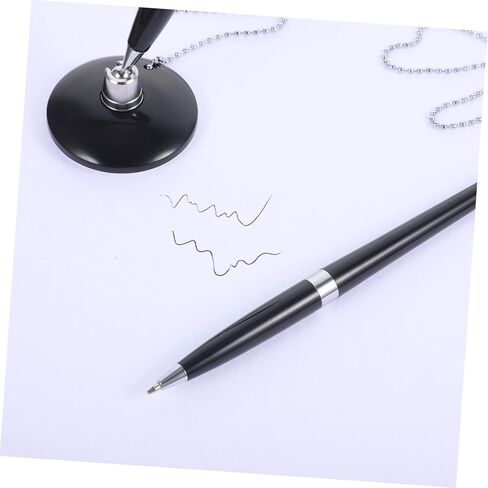 2pcs Black Delicate Business Ballpoint Pens with Chain Non Skid PP Desktop Security Pens for Check Writing Professional Office Stationery for Banks Hotels Conference Rooms in Saudi Arabia