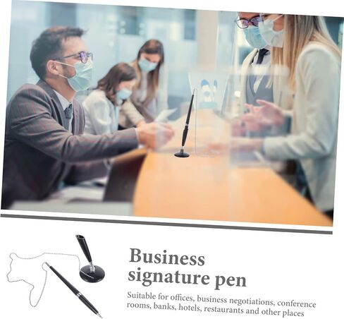 2pcs Black Delicate Business Ballpoint Pens with Chain Non Skid PP Desktop Security Pens for Check Writing Professional Office Stationery for Banks Hotels Conference Rooms in Saudi Arabia