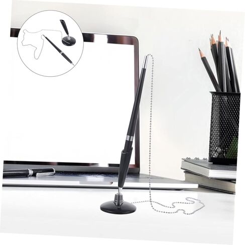 2pcs Black Delicate Business Ballpoint Pens with Chain Non Skid PP Desktop Security Pens for Check Writing Professional Office Stationery for Banks Hotels Conference Rooms in Saudi Arabia