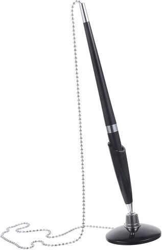 2pcs Black Desktop Pens with Chain Design Smooth Writing PP Plastic Fixed Signature Pens for Office Hotel Bank Counters Easy Refill Replacement in Saudi Arabia