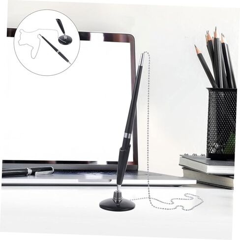 2pcs Black Desktop Pens with Chain Design Smooth Writing PP Plastic Fixed Signature Pens for Office Hotel Bank Counters Easy Refill Replacement in Saudi Arabia