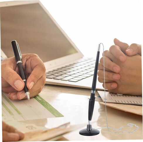 2pcs Black Desktop Pens with Chain Design Smooth Writing PP Plastic Fixed Signature Pens for Office Hotel Bank Counters Easy Refill Replacement in Saudi Arabia
