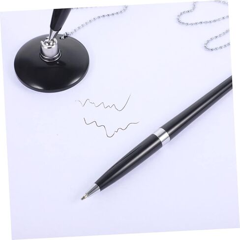 2pcs Black Desktop Pens with Chain Design Smooth Writing PP Plastic Fixed Signature Pens for Office Hotel Bank Counters Easy Refill Replacement in Saudi Arabia
