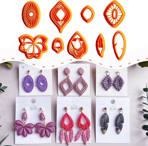 9pcs Boho Art Deco Polymer Clay Cutters | قاطعات طين ريشة المروحة المروحة | مجموعات صنع المجوهرات | بوليمر الطين إمدادات | قواطع الطين البوليمر لصنع المجوهرات in Kuwait