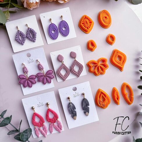 9pcs Boho Art Deco Polymer Clay Cutters | قاطعات طين ريشة المروحة المروحة | مجموعات صنع المجوهرات | بوليمر الطين إمدادات | قواطع الطين البوليمر لصنع المجوهرات in Kuwait