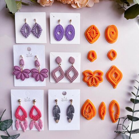 9pcs Boho Art Deco Polymer Clay Cutters | قاطعات طين ريشة المروحة المروحة | مجموعات صنع المجوهرات | بوليمر الطين إمدادات | قواطع الطين البوليمر لصنع المجوهرات in Kuwait