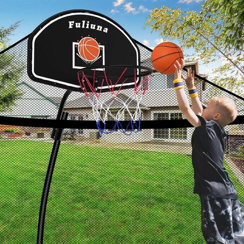 Trampoline Basketball Hoop, Easy to Install Basketball Hoop for Trampoline with Mini Ball and Pump, Basketball Hoop with Protective Net Fit for 25mm Straight Pole and Curved Pole Trampoline in Saudi Arabia