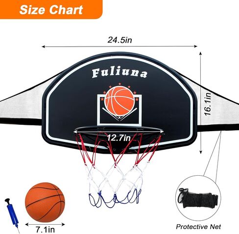 Trampoline Basketball Hoop, Easy to Install Basketball Hoop for Trampoline with Mini Ball and Pump, Basketball Hoop with Protective Net Fit for 25mm Straight Pole and Curved Pole Trampoline in Saudi Arabia