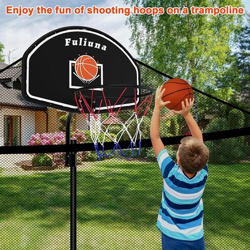 Trampoline Basketball Hoop, Easy to Install Basketball Hoop for Trampoline with Mini Ball and Pump, Basketball Hoop with Protective Net Fit for 25mm Straight Pole and Curved Pole Trampoline in Saudi Arabia