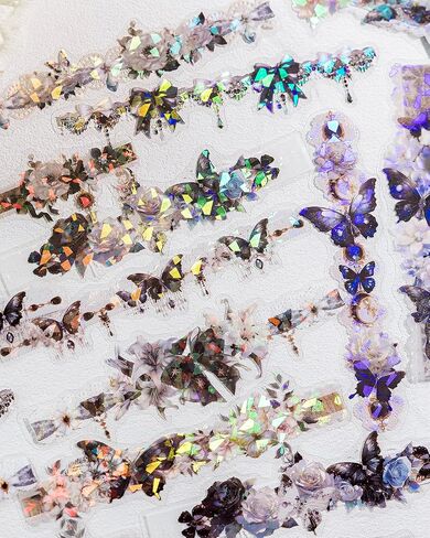 Mafeloe 20 Pitch Pet Scrapbook Stickers ، اللوازم الجمالية لمجلة Junk Bullet Diary Album Calendars Decoration-Long Strip Butterfly & Flower-Pink (D-Y3-L-YCMJ) in Saudi Arabia