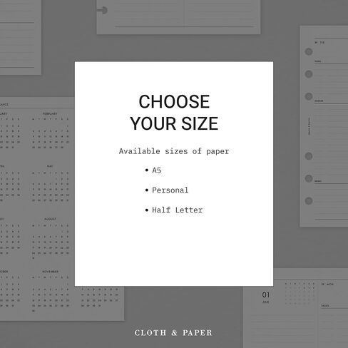 Cloth & Paper 2026 Dated Weekly Planner Inserts - Monday Start | A5 Size 5.8 x 8.3 Inches | Vertical Weekly Layout, 215 | Minimal Agenda Refill | 6 Ring A5 Binder Planner Inserts in Kuwait