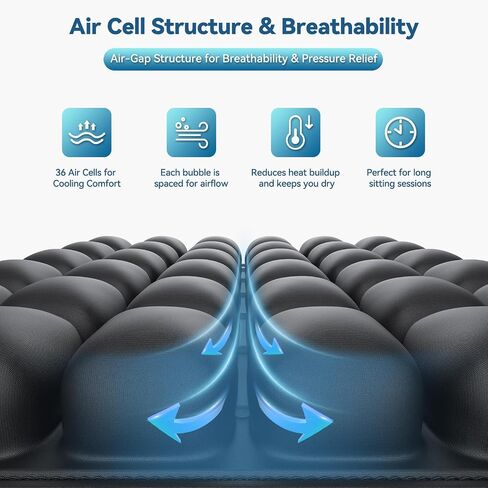 Inflatable Seat Cushion for Air Travel with Built-in Manual Pump, Portable, Breathable, Non-Slip, Waterproof Lycra Cover (Black) in Saudi Arabia