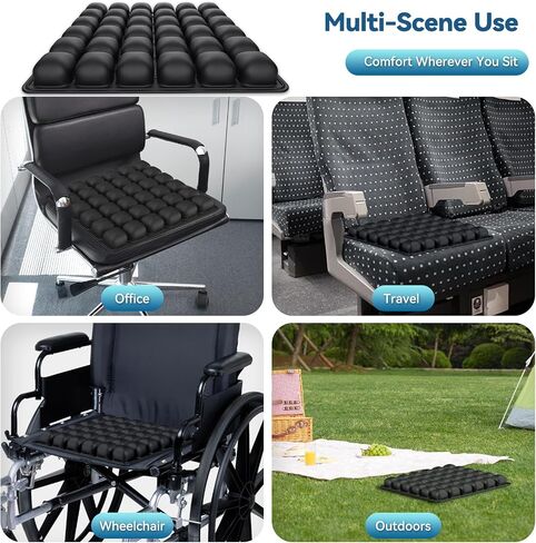 Inflatable Seat Cushion for Air Travel with Built-in Manual Pump, Portable, Breathable, Non-Slip, Waterproof Lycra Cover (Black) in Saudi Arabia