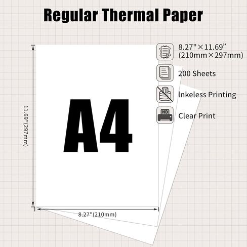 الورق الحراري Phomemo A4 ، ورقة طابعة حرارية M08F متوافقة مع M08F-Letter M832 M833 M835 M836 & Brother Letter Portable Printer ، حجم 8.27 "x11.69" ، 200 ورقة in Saudi Arabia