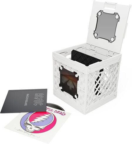 Cratevinyl - Crate Storage Crate Crate Crate Modular Cube لألبومات LP مع مقسم ولوحان واضحان (صناديق أسود - ألواح اللون الأزرق) in Kuwait