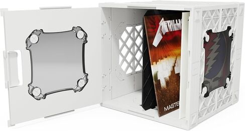 Cratevinyl - Crate Storage Crate Crate Crate Modular Cube لألبومات LP مع مقسم ولوحان واضحان (صناديق أسود - ألواح اللون الأزرق) in Kuwait