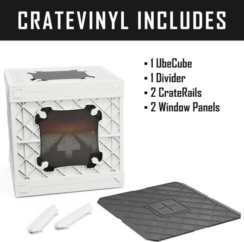 Cratevinyl - Crate Storage Crate Crate Crate Modular Cube لألبومات LP مع مقسم ولوحان واضحان (صناديق أسود - ألواح اللون الأزرق) in Kuwait
