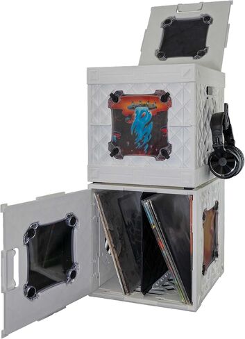 Cratevinyl - Crate Storage Crate Crate Crate Modular Cube لألبومات LP مع مقسم ولوحان واضحان (صناديق أسود - ألواح اللون الأزرق) in Kuwait