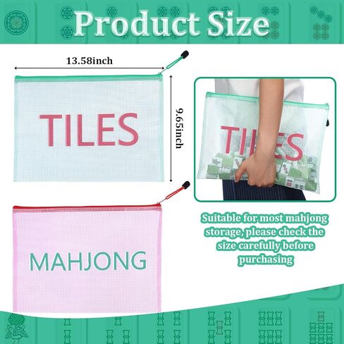 2 حزمة 13.6 × 9.7 بوصة فارغة Mahjong Tile Bag American PVC Clear Mahjong Case Size 166 Broof Shippered Storage Tile Rack Bag for Game Lover Gift Travel ، Case Only in Kuwait