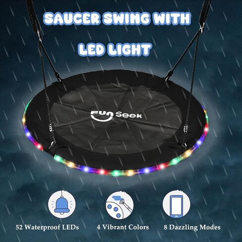 48 Inch Tree Swing with LED Light for Kids, 900lbs Flying Saucer Swing, with Adjustable Hanging Straps, for Indoor and Outdoor, Great Gifts for Kids (48INCH) in Saudi Arabia