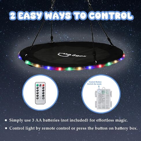 48 Inch Tree Swing with LED Light for Kids, 900lbs Flying Saucer Swing, with Adjustable Hanging Straps, for Indoor and Outdoor, Great Gifts for Kids (48INCH) in Saudi Arabia