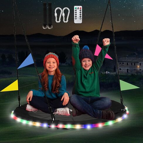 48 Inch Tree Swing with LED Light for Kids, 900lbs Flying Saucer Swing, with Adjustable Hanging Straps, for Indoor and Outdoor, Great Gifts for Kids (48INCH) in Saudi Arabia