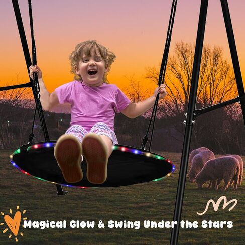 48 Inch Tree Swing with LED Light for Kids, 900lbs Flying Saucer Swing, with Adjustable Hanging Straps, for Indoor and Outdoor, Great Gifts for Kids (48INCH) in Saudi Arabia