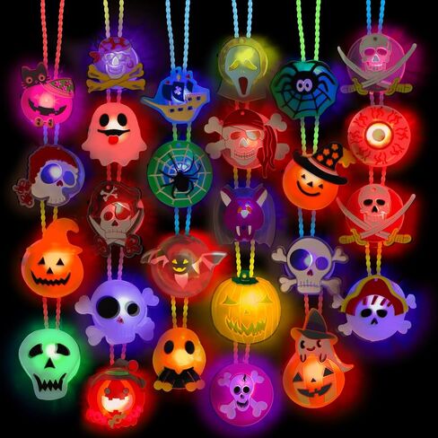 ArtCreativity Halloween Light Up Skull Necklaces - Pack of 26 - Spooky LED Set - Glow Necklaces for Trick or Treat Party Favors - Halloween Decoration Party Supplies in Saudi Arabia