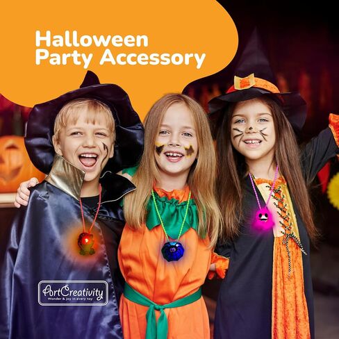 ArtCreativity Halloween Light Up Skull Necklaces - Pack of 26 - Spooky LED Set - Glow Necklaces for Trick or Treat Party Favors - Halloween Decoration Party Supplies in Saudi Arabia