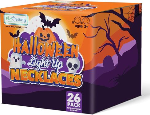 ArtCreativity Halloween Light Up Skull Necklaces - Pack of 26 - Spooky LED Set - Glow Necklaces for Trick or Treat Party Favors - Halloween Decoration Party Supplies in Saudi Arabia