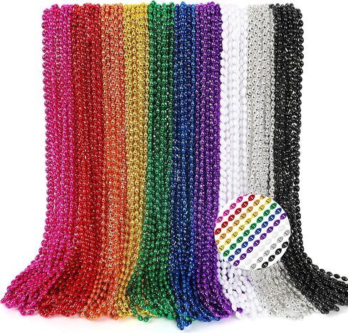 100PCS Mardi Gras Beads, Gold Oval Beaded Necklace Stuff, 32" Mardi Gras Christmas Beaded Necklace Costume Bulk, Festival Parade Throw Accessories for Mardi Gras St Patricks Christmas Celebrations in Saudi Arabia