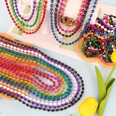 100PCS Mardi Gras Beads, Gold Oval Beaded Necklace Stuff, 32" Mardi Gras Christmas Beaded Necklace Costume Bulk, Festival Parade Throw Accessories for Mardi Gras St Patricks Christmas Celebrations in Saudi Arabia