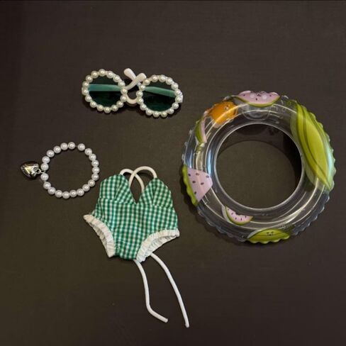 17cm/15cm Stylish Summer Beach Clothes Set Suitable for Labubu – Fashion Outfit(Doll Not Included) (Green Swimsuit+Swim Ring+Necklace+Glasses) in Kuwait