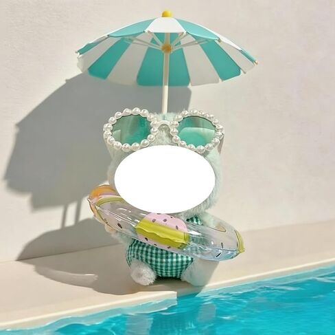 17cm/15cm Stylish Summer Beach Clothes Set Suitable for Labubu – Fashion Outfit(Doll Not Included) (Green Swimsuit+Swim Ring+Necklace+Glasses) in Kuwait