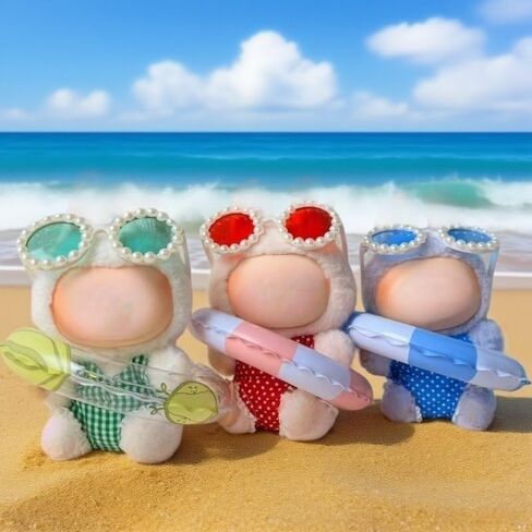 مجموعة شاطئ صيفية من 17 سم/15 سم مناسبة لابوبو - ملابس الموضة (دمية غير متضمنة) (ملابس السباحة الخضراء+حلقة السباحة+قلادة+نظارات) in Kuwait