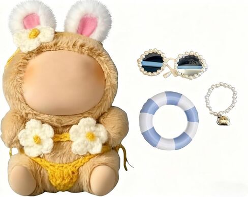 17cm/15cm Stylish Summer Beach Clothes Set Suitable for Labubu – Fashion Outfit(Doll Not Included) (Green Swimsuit+Swim Ring+Necklace+Glasses) in Kuwait