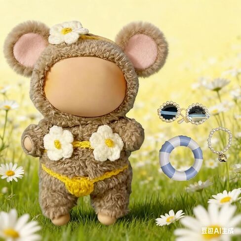 17cm/15cm Stylish Summer Beach Clothes Set Suitable for Labubu – Fashion Outfit(Doll Not Included) (Green Swimsuit+Swim Ring+Necklace+Glasses) in Kuwait