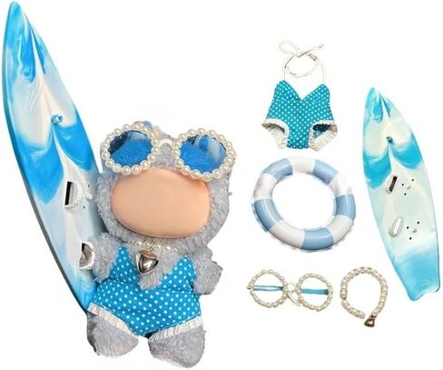 17cm/15cm Stylish Summer Beach Clothes Set Suitable for Labubu – Fashion Outfit(Doll Not Included) (Green Swimsuit+Swim Ring+Necklace+Glasses) in Kuwait