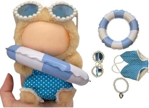 مجموعة شاطئ صيفية من 17 سم/15 سم مناسبة لابوبو - ملابس الموضة (دمية غير متضمنة) (ملابس السباحة الخضراء+حلقة السباحة+قلادة+نظارات) in Kuwait