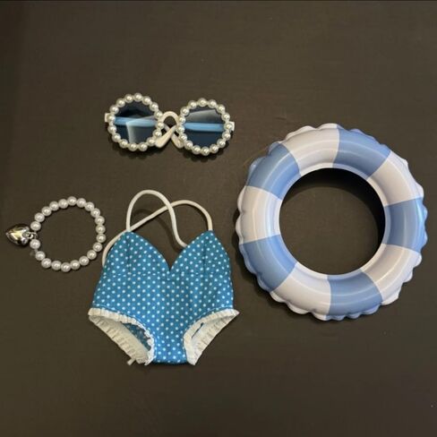 مجموعة شاطئ صيفية من 17 سم/15 سم مناسبة لابوبو - ملابس الموضة (دمية غير متضمنة) (ملابس السباحة الخضراء+حلقة السباحة+قلادة+نظارات) in Kuwait
