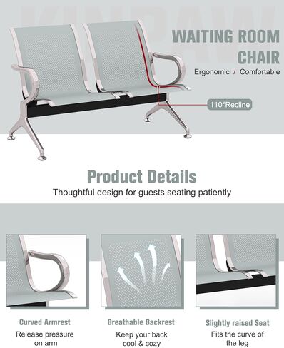 Kinpaw Black Waiting Room Chairs - Guest Reception Bench with Ergonomic High Back & Armrest,Comfortable Office Furniture for Conference, Lobby, Airport, Hospital, Meeting, Bank, Barber, 6-Seater in Kuwait