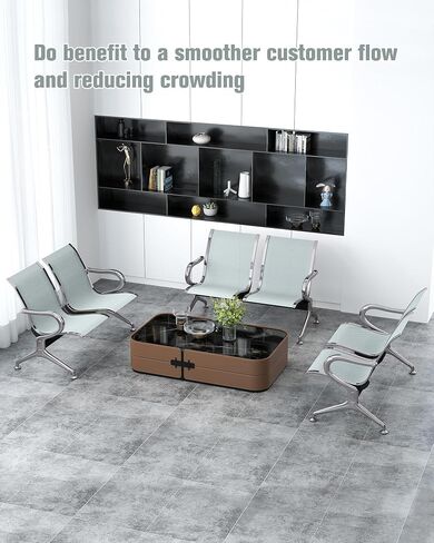 Kinpaw Black Waiting Room Chairs - Guest Reception Bench with Ergonomic High Back & Armrest,Comfortable Office Furniture for Conference, Lobby, Airport, Hospital, Meeting, Bank, Barber, 6-Seater in Kuwait